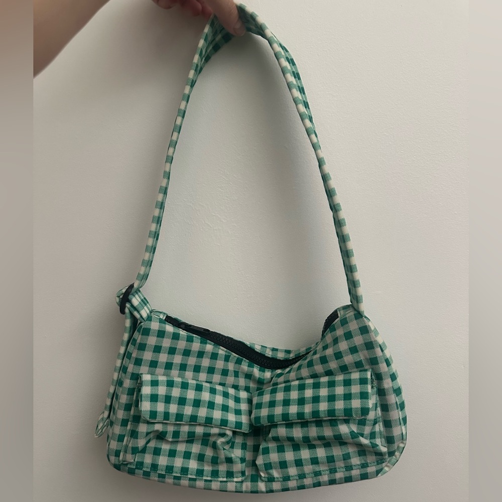 Baggu mini cargo shoulder bag in green gingham